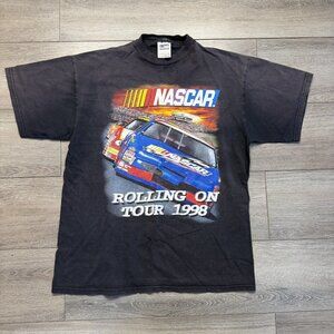 Vintage Nascar Rolling On Tour 1998 T Shirt XL Black Graphic 2 Sided READ